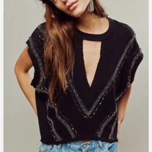 Free People Black Embellished Crop Top